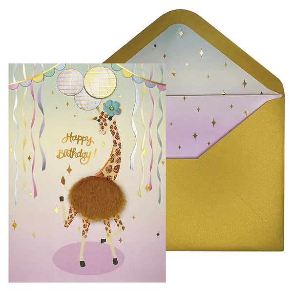 Gold Foil Imprinted Birthday Greeting Card - Dancing Giraffe