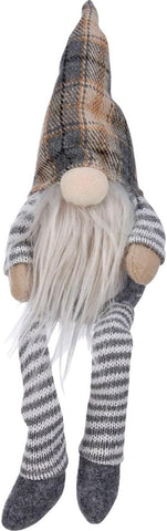 Small Shelf Sitter - Gnome -Gray Striped with Plaid Hat