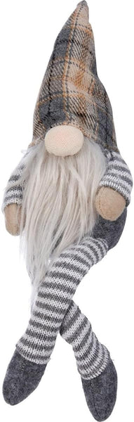 Small Shelf Sitter - Gnome -Gray Striped with Plaid Hat