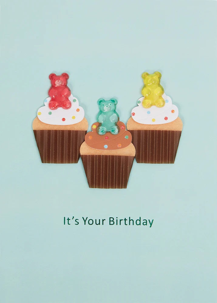 Handmade Birthday Greeting Card - Gummi Bear Cupcakes