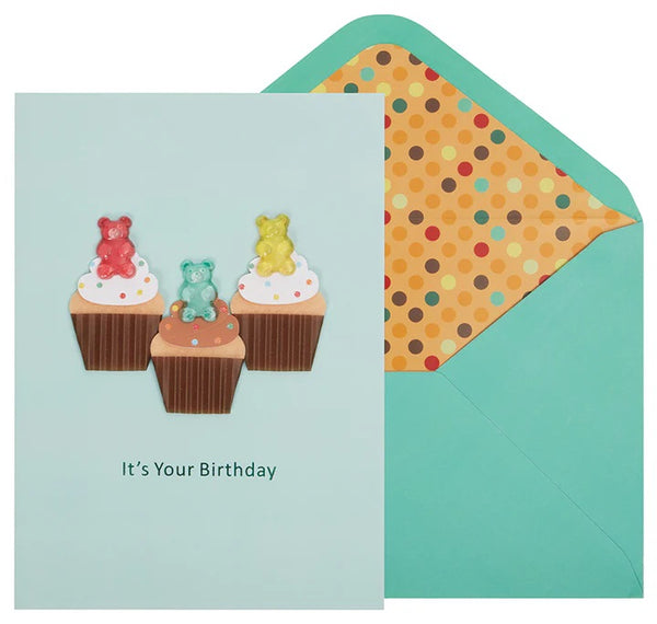 Handmade Birthday Greeting Card - Gummi Bear Cupcakes