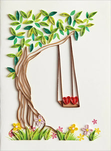 Quilled Paper Anniversary Greeting Card - Swinging Hearts