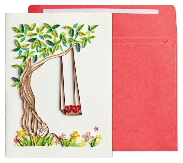 Quilled Paper Anniversary Greeting Card - Swinging Hearts