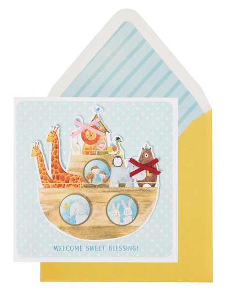 Handmade Welcome Baby Greeting Card - Noah's Ark