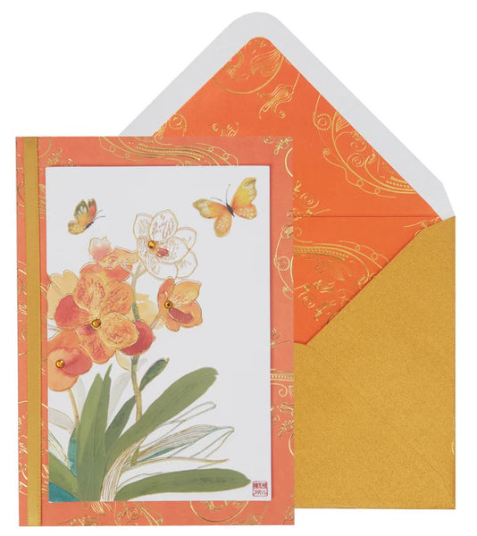 Handmade Birthday Greeting Card - Orange Orchids