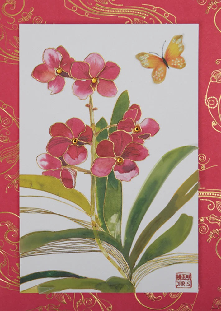 Blank Inside Greeting Card  - Pink Orchids