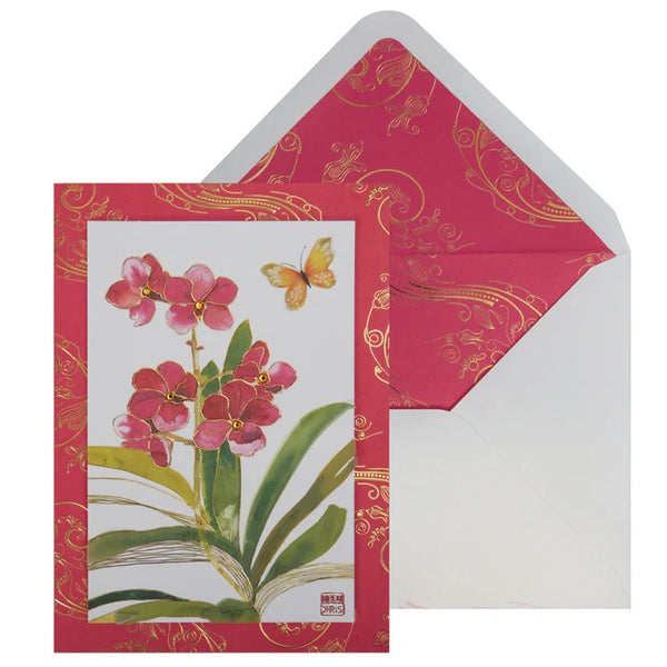 Blank Inside Greeting Card  - Pink Orchids