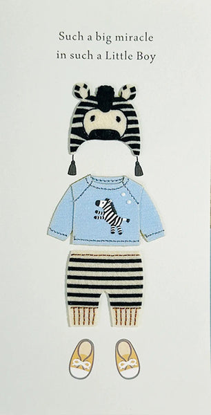 Handmade Welcome Baby Greeting Card - Baby Boy Outfit