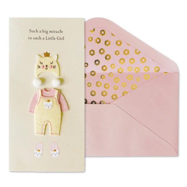 Handmade Welcome Baby Greeting Card - Baby Girl Outfit