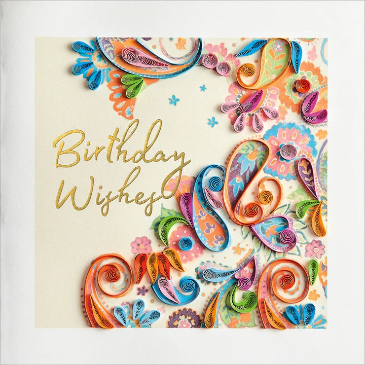 Quilled Paper Birthday Greeting Card - Paisley