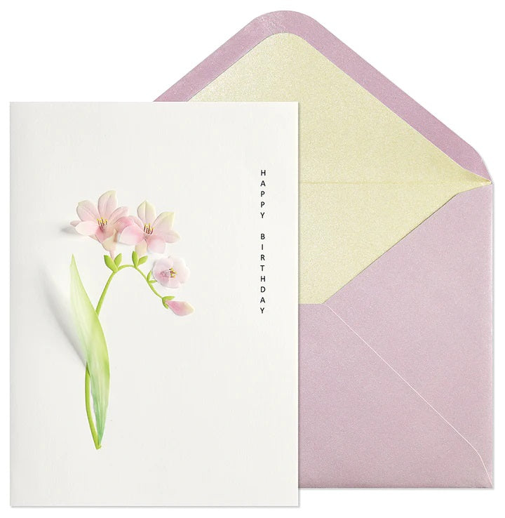 Embossed Birthday Greeting Card  - Pink Flowers