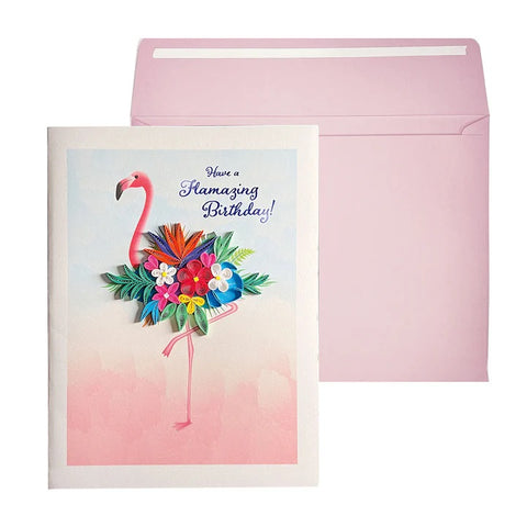 Quilled Paper Birthday Greeting Card - Quilled Flamingo