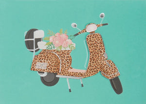 Birthday Greeting Card - Leopard Scooter