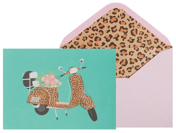 Birthday Greeting Card - Leopard Scooter