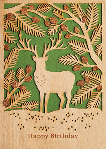 Laser Cut Birthday Greeting Card - Wooden Stag