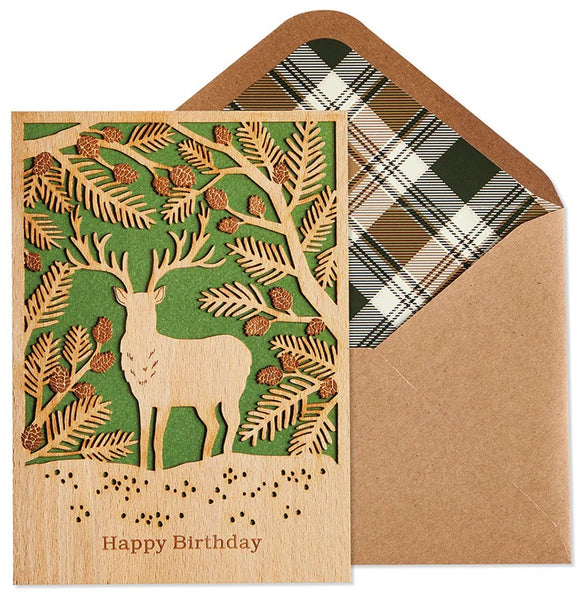 Laser Cut Birthday Greeting Card - Wooden Stag