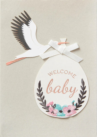Welcome Baby Greeting Card - Stork and New Bundle