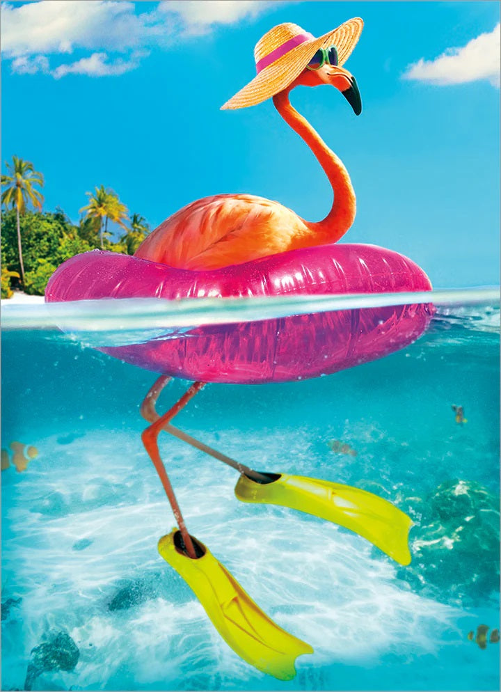 Birthday Greeting Card - Floating Flamingo