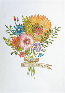 Birthday Greeting Card - Tattoo Wild Flower Bouquet