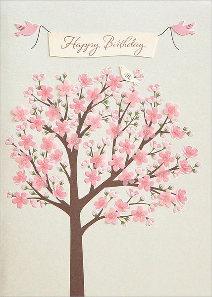 Embossed Birthday Greeting Card - Cherry Blossom Tree