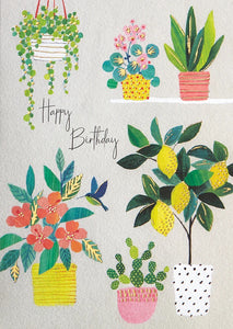 Embellished Birthday Greeting Card  - Lemon Tree and Plants