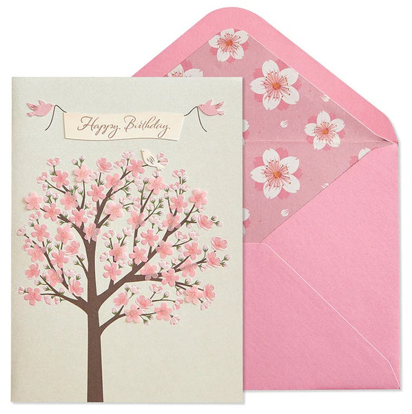 Embossed Birthday Greeting Card - Cherry Blossom Tree