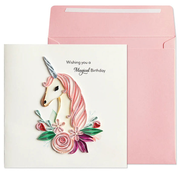 Quilled Paper Birthday Greeting Card - Unicorn