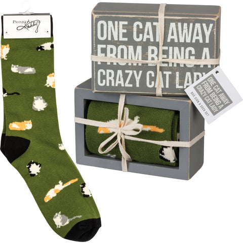 Box Sign and Sock Set - One Cat Away