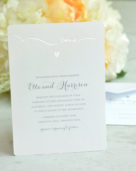 Silver Love Script Wedding Invitation and Response Card Kit - 50 Count