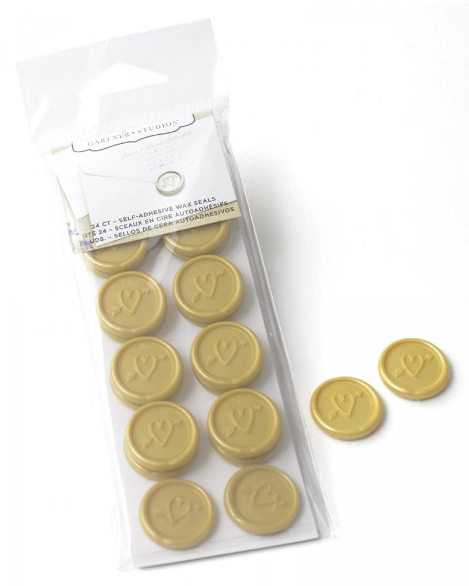 Heart and Arrow Gold Self-adhesive Faux Wax Seals - 24ct.