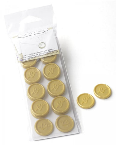 Heart and Arrow Gold Self-adhesive Faux Wax Seals - 24ct.