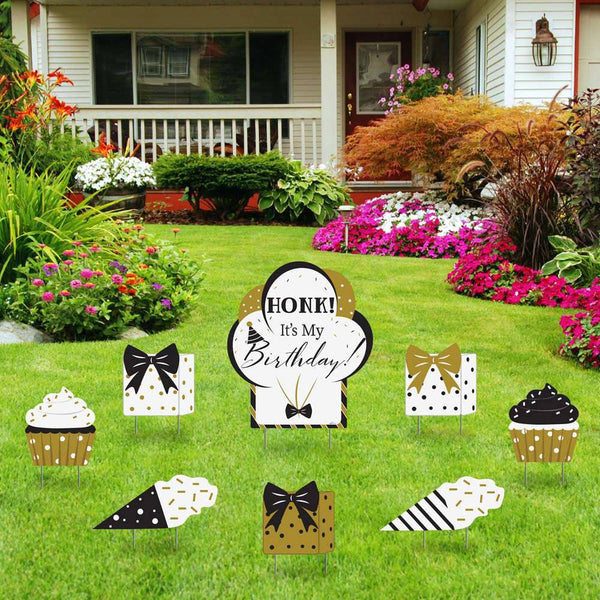 8 ct. Black & Gold Birthday Yard Signs