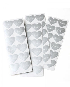 Sticker Seals - Silver Heart "Love" x 48 qty