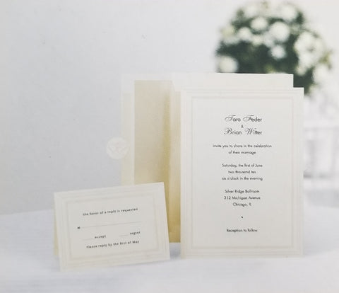Triple Pearl Border Wedding Invitation and Response Card Kit - 50 Count - Ivory