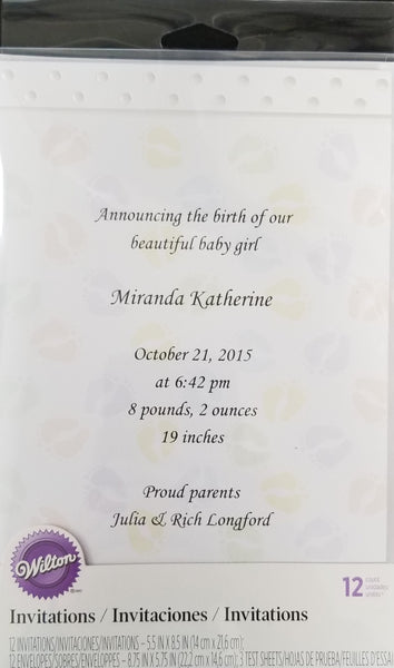 Baby Footprints Printable Invitations - 12 pack