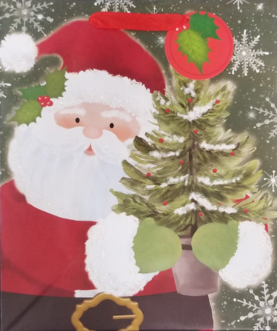 Large Christmas Gift Bag - Glitter Santa & Tree