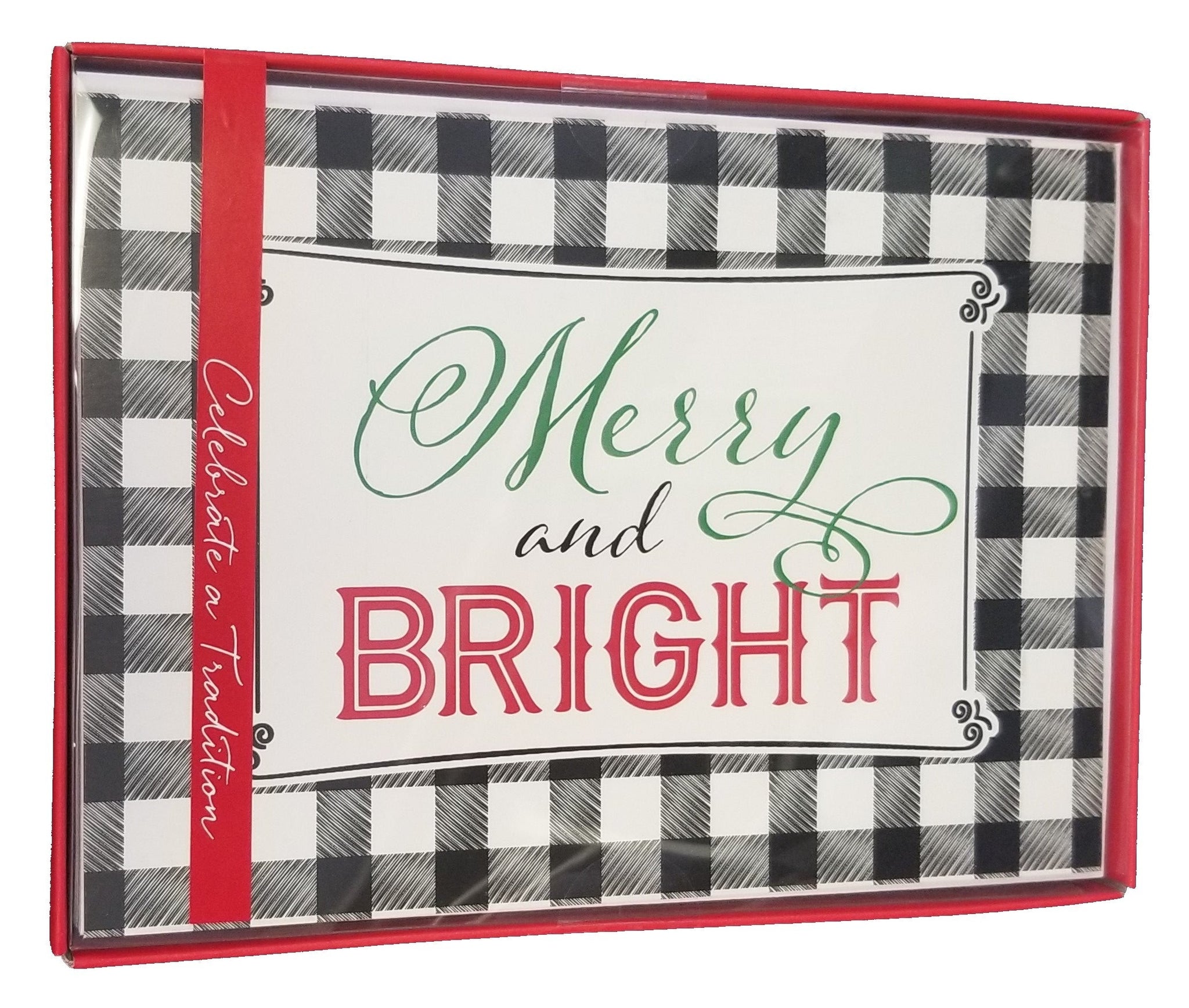 Merry and Bright Buffalo Plaid -  Premium Boxed Holiday Cards - 18ct.