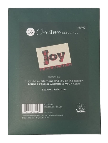 Burlap & Plaid Joy - Premium Boxed Holiday Cards - 16ct.