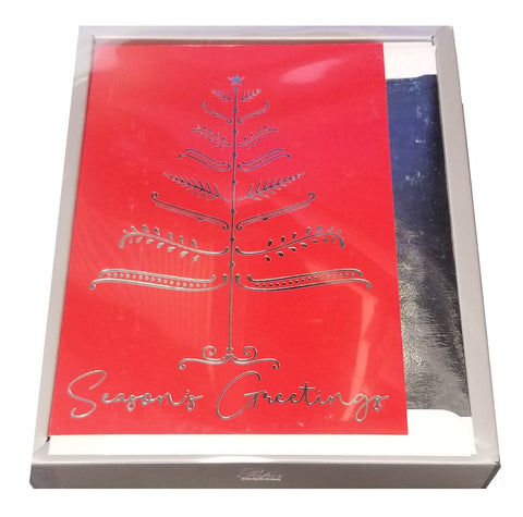 Season's Greetings Silver Tree - Luxury Boxed Holiday Cards - 18ct.