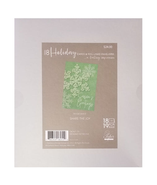 Festive Green Snowflakes - Luxury Boxed Holiday Cards - 18ct.