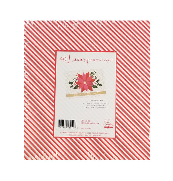 Merry Christmas Poinsettia- Luxury Value Pack Holiday Cards - 40ct