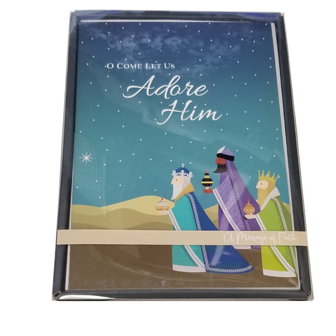 O Come Let Us Adore Him - Religious Luxury Boxed Christmas Cards -  20ct