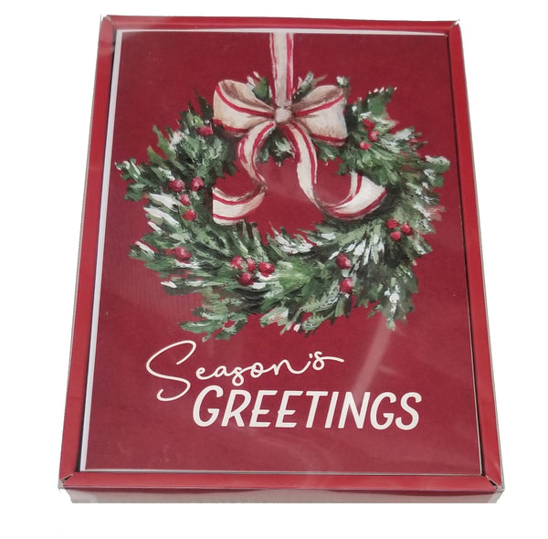 Season's Greetings Wreath - Country Christmas Boxed Card Set -  20ct