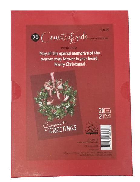 Season's Greetings Wreath - Country Christmas Boxed Card Set -  20ct