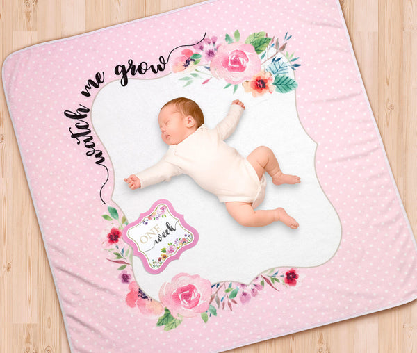 "Watch me Grow" Baby Blanket with Milestone Cards