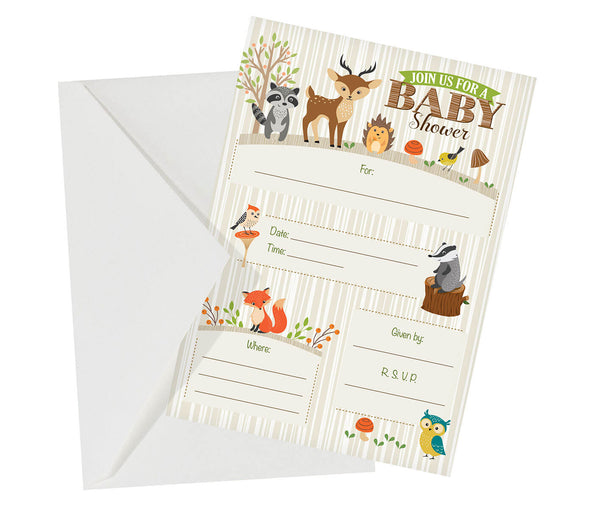 Woodland Baby Shower Invitations - 8 Count