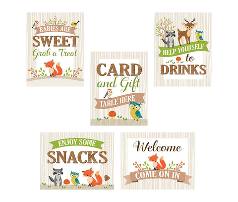 Set of 5 Woodland Baby Shower Decor Signs