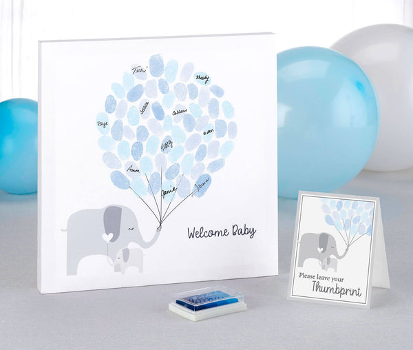 Baby Elephant Canvas Baby Shower Guest Book Alternative with 2 Ink Pads
