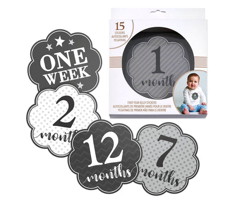 Black and Grey Baby Belly Stickers (Set of 1-15)
