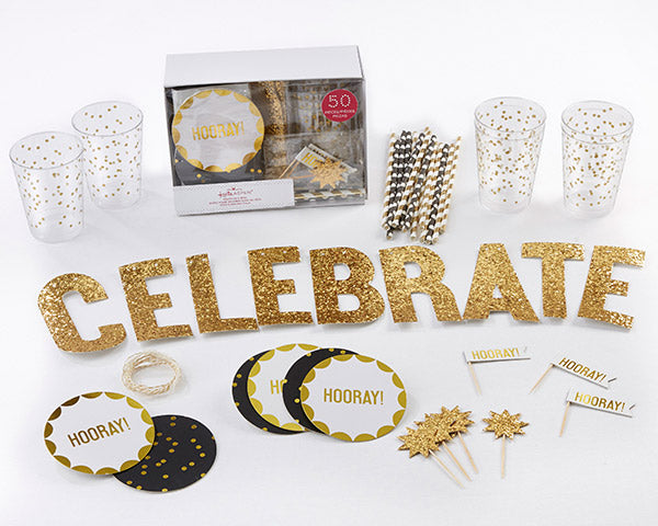 Party In A Box - Gold Hooray! - Party Supply 50 Piece Set